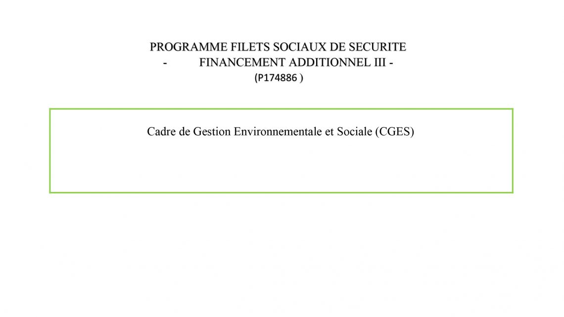 Cadre de Gestion Environnementale et Sociale (CGES) Cadre de Gestion Environnementale et Sociale (CGES)